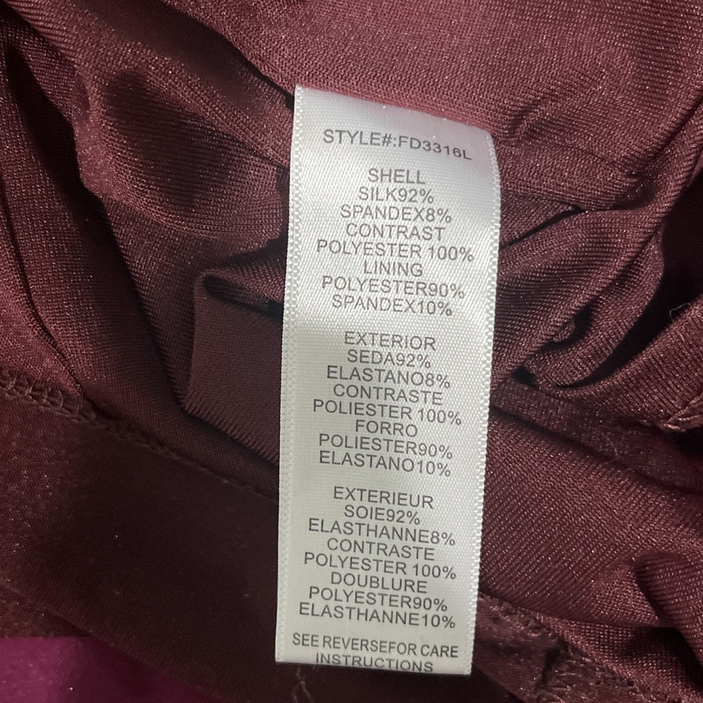 Adelyn Rae Dress Women L Burgundy Silk Blend Velvet‎ Faux Wrap Ruched FD3316L - Picture 5 of 9